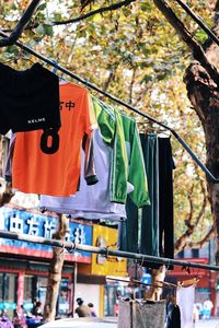 Low angle view of clothes drying on clothesline