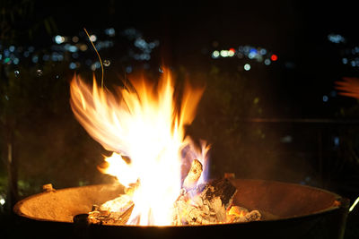 Close-up of bonfire at night