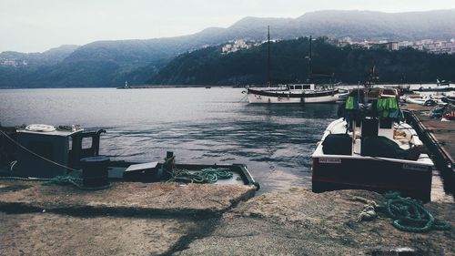 Boats moored in harbor