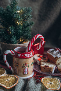 Christmas decor on the table flatlay