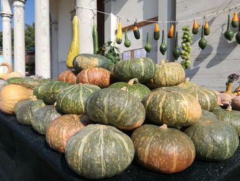 Pumpkins for sale at market stall