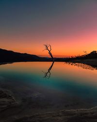 Scenic view of lake against sky during sunset