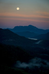 Scenic view of silhouette mountains against sky at sunset