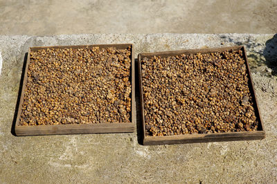 High angle view of bread in box