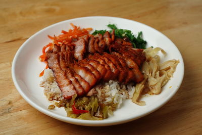 High angle view of meal served in plate