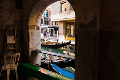 Several gondolas moored in venice