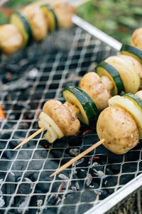 Close-up of food on barbecue grill