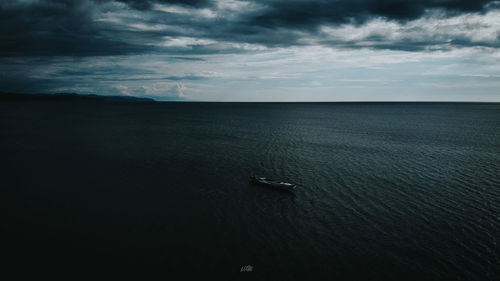 High angle view of sailboat in sea against sky