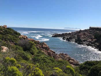 Scenic view of sea against clear sky