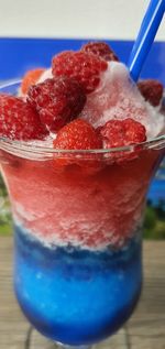 Close-up of ice cream served on table