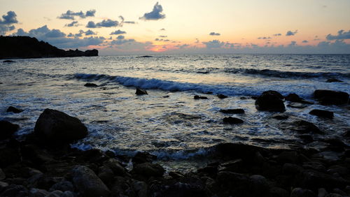 View of calm sea at sunset