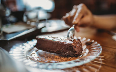 Close-up of cake in plate on table