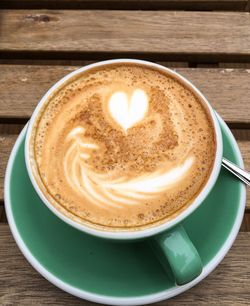 High angle view of cappuccino on table