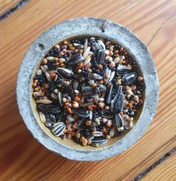 High angle view of food in bowl on table