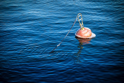 High angle view of buoy in sea