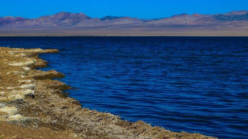 Scenic view of lake against blue sky