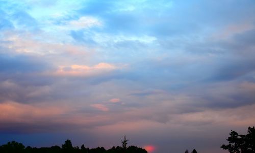 Low angle view of silhouette trees against dramatic sky