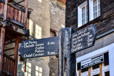 Close-up of information sign