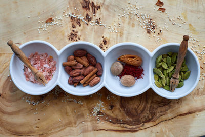 High angle view of food on table