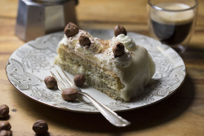 Close-up of dessert in plate on table