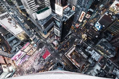 High angle view of modern buildings in city