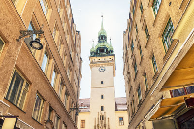 Czech republic, south moravian region, brno,old town alley in front of historic town hall
