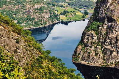 High angle view of river amidst trees