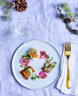 High angle view of food on table