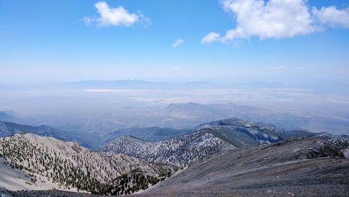 Scenic view of mountains against cloudy sky