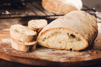 Close-up of bread on cutting board