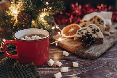 Christmas flat lay cake on a wooden table