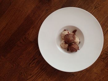 High angle view of food in plate on table