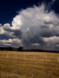 Scenic view of field against cloudy sky