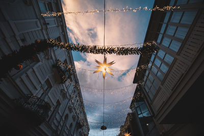 Christmas decorated street in the evening