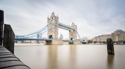 View of suspension bridge over river