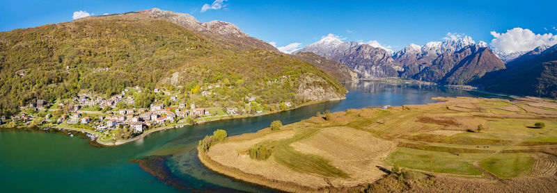 Panoramic view of lake and mountains against sky