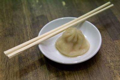 Close-up of ice cream in bowl on table