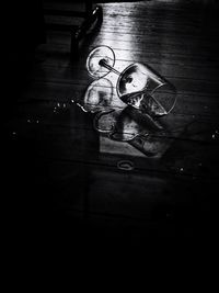 High angle view of wine glass on table