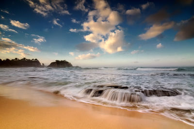 Scenic view of sea against sky during sunset