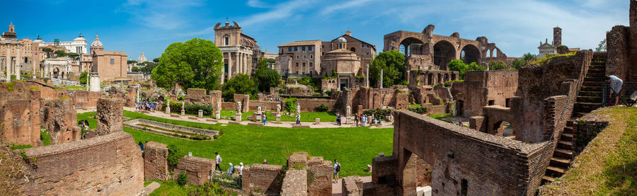 Panoramic view of the ancient ruins of the roman forum in rome