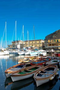 Moored boats against built structures