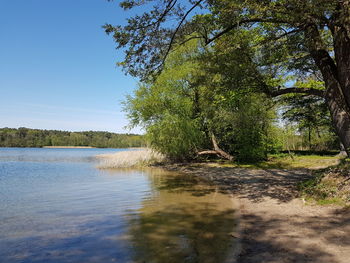 Scenic view of lake against clear sky