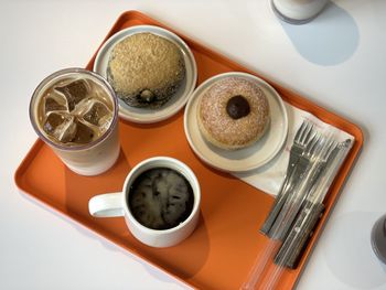 High angle view of coffee on table