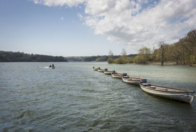 Boats on bewl water reservoir in high weald, kent, uk