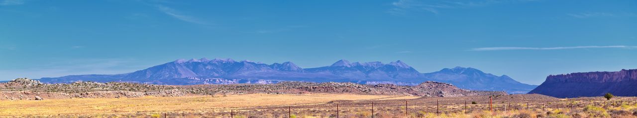 Looking towards moab panorama views of desert mountain canyonlands arches national park  utah usa