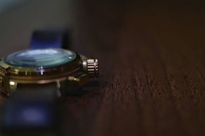 High angle view of clock on table