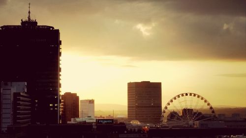 View of cityscape at sunset