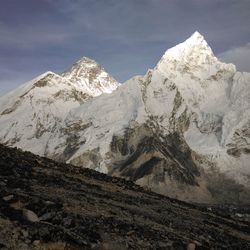 Scenic view of snow covered mountains against sky