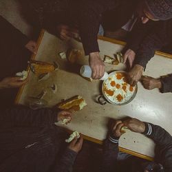 High angle view of people at table