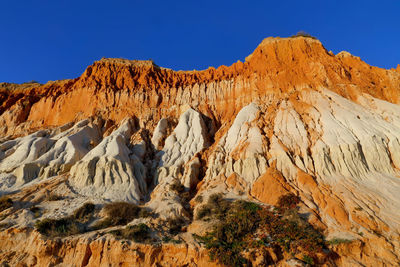 Scenic view of mountains against clear blue sky